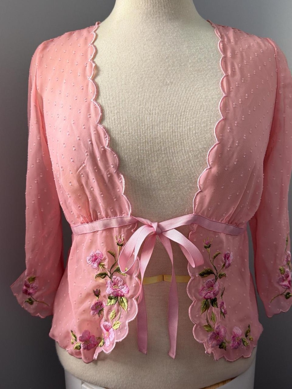 Pink Floral Sheer Tie-Front Cardigan